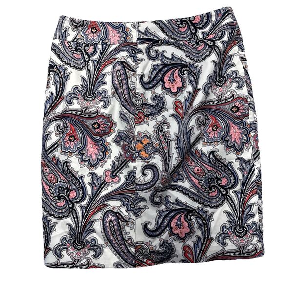 Ann Taylor Petite Sz 4P Pencil Skirt Multicolor Paisley Cotton stretch lined - Picture 1 of 9